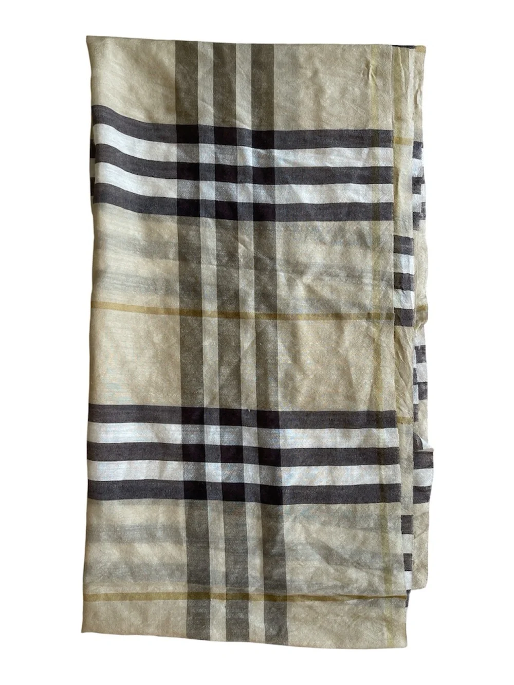Burberry Iconic Plaid Wool Lightweight Long Scarf Wrap Note: damaged area